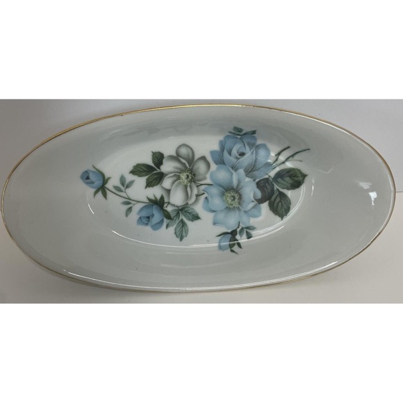 Tilso Japan Vintage Butter Dish Trinket Dish Shades of Blue Roses - Picture 2 of 16